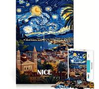 Niza, Francia, Rompecabezas inspirados en La Noche Estrellada para Adolescentes, 1000 Piezas, Juguete de lógica, diversión Familiar, Corte de precisión, (50x75cm)
