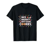Niza Travieso Ocupado Comiendo Galletas Navidad Santa Divertida Navidad Camiseta