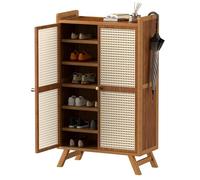 Nizer de bambú de 7 niveles con 2 puertas y estantes ajustables, ahorro de espacio, almacenamiento para dormitorio, sala de estar, entrada, 66 x 32 x 111 cm