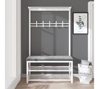 Nizer de entrada de estilo industrial con zapatero, ganchos de pie y estante perfecto para soluciones de almacenamiento de vestíbulo o vestíbulo
