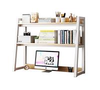 Nizer de escritorio con marco de acero blanco de 2 niveles, elegante estante de almacenamiento y exhibición de oficina en casa, solución eficiente de espacio de trabajo, dimensiones: 115 x 32 x 90 cm