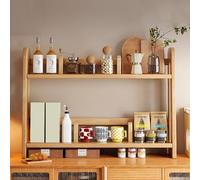 Nizer de escritorio de madera de 2 niveles con separadores extraíbles, madera de caucho amarillo para almacenamiento en el hogar y dormitorio, soporta hasta 20 kg (60 cm)