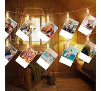 Nizirioo 10m Guirnalda de luces LED Cadena de luces LED con pilas con 60 Clips, Guirnaldas Luces Led Pilas, Guirnaldas Luces Interior Habitacion para Colgar Fotos Bodas Decoración (Blanco Cálido)