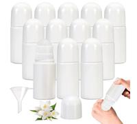 Nizirioo 12 botellas de rodillo de 50 ml, vacías, enrollables, de plástico, para aceites esenciales, aromaterapia, con bolas de rodillo, 2 embudos, para aceites esenciales, perfume (blanco)