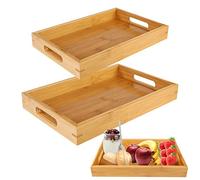 Nizirioo: 2 Bandejas de Bambú Rectangulares con Asas, Bandeja de Madera con Asas, para Desayuno, Té, Mesa de Café, Cama Decorativa