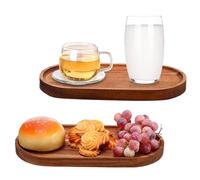 Nizirioo 2 bandejas de madera de acacia: bandeja decorativa con borde elevado, bandeja de servir de madera, ovalada, tabla de madera para cocina, ideal para postres, pasteles, aperitivos, pan, carne,