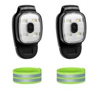 Nizirioo 2 lámparas LED con clip + pulseras reflectantes, 4 modos, luz de carrera con 2 piezas elástica reflectante, recargable por USB, linterna frontal LED para corredores, corredores, paseos por