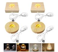 Nizirioo 4 Unidades de Base LED de Madera, 3 Colores, Ajustable Con USB, Cuadrada y Redonda Para Visualización de Escritorio, Placa de Acrílico