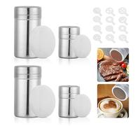 Nizirioo Agitadores de Polvo de Acero Inoxidable, 4 Pcs Espolvoreador Cacao con 12 Plantillas de Café, Espolvoreadores de Acero Inoxidable, Agitador de Malla de Chocolate para Pastel Café