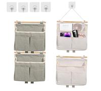 Nizirioo Bolsa de almacenamiento para colgar en la pared: 4 bolsas colgantes con 3 compartimentos, cestas de almacenamiento plegables organizador de pared con gancho adhesivo, bolsa colgante de pared
