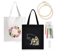 Nizirioo: Bolsa de lona bordada, 2 unidades, kit de bordado para adultos y principiantes, floral, no plegable