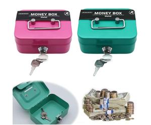 Nizirioo Caja de dinero con cerradura con ranura: 2 unidades, caja de seguridad, caja pequeña con llave, mini banco de metal, caja de propinas para niños y adultos, para coleccionar