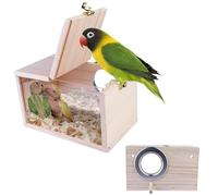 Nizirioo Caja de nido para periquitos, caja transparente para cría de pájaros, periquitos, caja de cría de madera maciza, caja de cría de papagayos, para periquitos, loros, 12 x 12 x 19,5 cm