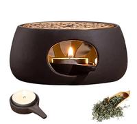 Nizirioo Calentador de tetera de cerámica, calentador de tetera con portavelas, soporte para velas retro tallado, calentador de té para el hogar, café, leche de té