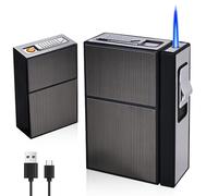 Nizirioo Estuche para cigarrillos, aluminio, resistente al viento, tipo C, recargable, capacidad para 20 barriles, color negro