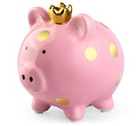 Nizirioo Hucha de Cerdo de Cerámica Grande Color Rosa - Piggy Bank para Niños, Cerdo de la Suerte, Regalo de Dinero para Bebé, Niña, Boda