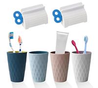 Nizirioo Juego de 4 vasos para cepillos de dientes premium: vasos de plástico para la boca con 2 dispensadores de pasta de dientes, vasos reutilizables de plástico para adultos, adolescentes, niños
