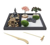 Nizirioo Juego de Mini Jardín Zen de Arena para Meditación - Decoración Japonesa, Miniatura con Base de Madera - Regalo para Relajación