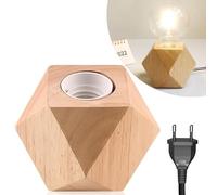 Nizirioo Lámpara de mesa de madera, E27, base diamante, pequeña lámpara de mesilla de noche, enchufe europeo, perfecta para dormitorio, salón, oficina