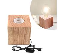 Nizirioo - Lámpara de mesa para cubo, madera, E27, base de madera, pequeña lámpara de noche con base de madera, toma de la UE con base de madera E27, perfecta para dormitorio/sala de estar y oficina