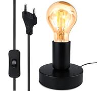 Nizirioo Lámpara de noche vintage con interruptor de cable - Lámpara de escritorio E27 de acero inoxidable negro para dormitorio/sala de estar y oficina (sin bombilla) (retro)