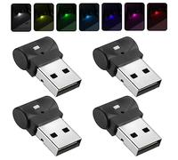 Nizirioo Luces de atmósfera para auto USB LED 4 unidades Mini manta estrellada 7 colores ajustable Luz ambiental Universal para fuente de alimentación móvil o portátil
