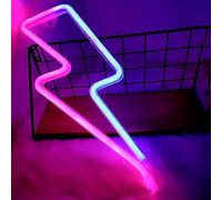 Nizirioo Luz LED de Neón para Decoración de Pared: Lightning Bolt con Luz Rosa y Azul para Dormitorio, USB/3 AA Batería para Bares, Fiestas, Navidad