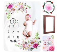 Nizirioo - Manta de mes de bebé, manta de bebé, con diseño de flores, manta de mes de bebé para niño y niña, manta de bebé con mes como regalo de nacimiento, 130 x 100 cm