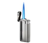 Nizirioo Mechero de gas recargable, con ventana visible, resistente al viento, para chimenea, barbacoa, horno (gris plateado, se vende sin gas)