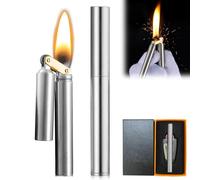 Nizirioo Mechero vintage para zanja con ruedas, de acero inoxidable, resistente al viento, mini encendedor portátil plegable con caja de regalo para hombres, padre