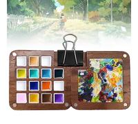 Nizirioo Paleta de bocetos de madera: mini viaje 15 cuadrículas, caja de acuarela vacía, tapa plegable y paleta de mezcla, para pintura de acuarela, pintura acrílica