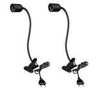 Nizirioo Portalámparas E27 con Clip: 2 Piezas Pinza de Luz Cuello de Cisne Ajustable 360°, Cable Largo con Interruptor Y Enchufe, Negro (Sin Bombilla)