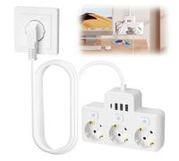 Nizirioo Regleta de 3 veces, enchufe con toma de corriente distribuidor USB, 3 tomas de corriente con 3 puertos USB y 1 USB-C, adaptador de enchufe para oficina y hogar, cable de 1,5 m