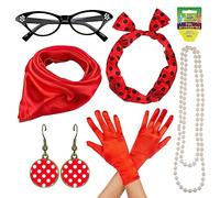 Nizirioo Rockabilly Accessoires 50 Zubehör Set 1950s Rockabilly Accessoires Damen Rockabilly Accessoires 50er Kostüm Zubehör Set 50er Jahre für Motoparty Retro Teily Party