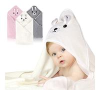 Nizirioo Toalla con capucha para bebé, 3 toallas con capucha, 80 x 80 cm, Animal Print 100% algodón, Blanco, Gris, Rosa