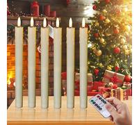 Nizirioo Velas LED sin llama, velas de mesa parpadeantes, velas LED con mando a distancia y función de temporizador, guirnalda de luces con llama cálida amarilla, 6 velas puntiagudas blancas sin gotas