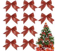 NJCXOLA 10 Pieces Red Bows Christmas Glitter Christmas Tree Decoration Bows Decoración para el árbol de Navidad para celebraciones familiares Decoración para fiestas navideñas Celebraciones de bodas