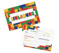 NJCXOLA 12 Piezas Tarjetas de Invitación de Fiesta de Cumpleaños para Niños y Niñas,Divertidas Tarjetas de Invitación de Fiesta de Cumpleaños Bloques de Construcción