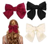 NJCXOLA 3Pcs Hair Clip with Bow,Hair Bows for Women Hair Clip with Large Bow Hair Clips Soft and Silky Satin Large Hair Clips