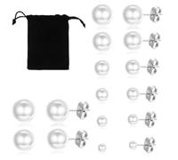 NJCXOLA 8 Pares Pendientes de Botón para Mujer en Plata de Ley, Pendientes de Perlas Blanca, Clásicos Pendientes Plata Perlas Naturales Hipoalergénicas 3mm-12mm