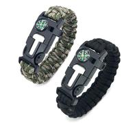 NJCXOLA Paracord brazalete Kit, Supervivencia al aire libre, 2PCS Paracord Bracelets, Kit Pulsera Paracord Supervivencia, Iniciador de fuego, emergencia cuchillo y silbato(Camuflaje+ferroso)