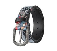 NJDQFA Cinturones Hombre, Cinturon Cuero Hombre,Cinturón Hip-Hop Estilo Urbano, Cinturón Piel Hombre Estampado,Cinturón Punk Rock,Festivales,Fiestas Conciertos Disfraz Rapero,Negro,115CM/45.3''