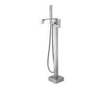 NJDQFA Grifo Bañera Cascada con Ducha De Mano,Latón Monomando Suelo Grifo Ducha,Caliente Y Fría Grifo De Pie para Bañera Exenta,Brushed Nickel