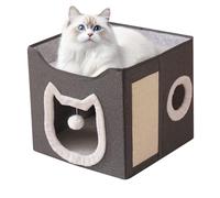 Njidher Casa para Gatos de Interior | Refugio Plegable para Mascotas | Cama Nichet Caverna de 2 Capas Grande y cómoda con rascador y Bola para Perros y Gatos | para Uso Interior Exterior y