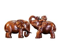 Njidher Elefante De Madera, Figura de Elefante de la Suerte de Madera, 1 Par Escultura Artesanal Rústica Artística para Sala de Estar Dormitorio Mostrador Estante Escritorio Mesa Estantería