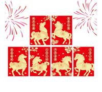 Njidher Sobres Rojos Chinos | 6 Sobres de Diseño de Caballo - 2026 Texto de Deseos Caliente en Papel para Regalos Familiares entre Amigos Cumpleaños Fiesta de Mudanza Año Nuevo