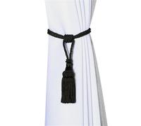 NJIEzhao 1PC Curtain Tiebacks Tassel Clips Rope Tie Backs Holdbacks Decorative Holder Accessories for Drape Abrazaderas para Cortinas de Cuerda(Black)