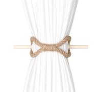 NJIEzhao 1pc Solid Wooden Stick Simple Curtain Binding Rope Tieback Buckle Holdback For Room Decor Abrazaderas para Cortinas de Cuerda(Hemp)