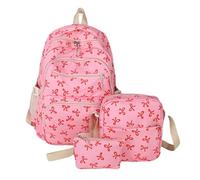 NJIEzhao 3Pcs/Set Large Capacity Bow Backpack Print Nylon School Bag Set Adjustable Versatile For Leisure Travel Mochila 3pcs Set(Color 2)