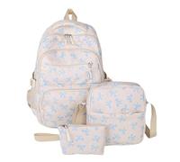 NJIEzhao 3Pcs/Set Large Capacity Bow Backpack Print Nylon School Bag Set Adjustable Versatile For Leisure Travel Mochila 3pcs Set(Color 5)